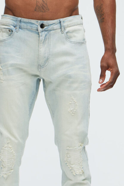 Jeans Skinny Rotos con Efecto Apilado - Lavado Claro - Image 3