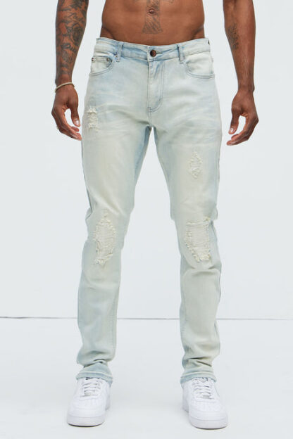 Jeans Skinny Rotos con Efecto Apilado - Lavado Claro - Image 4