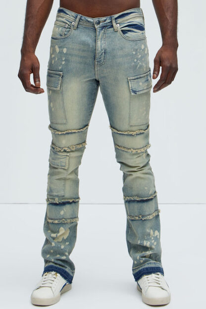 Jeans Ajustados de Estilo Cargo con Botones Laterales y Bota Ancha - Image 11