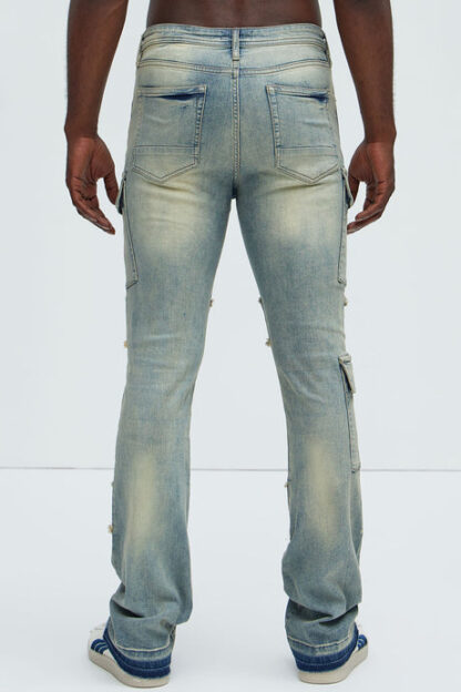 Jeans Ajustados de Estilo Cargo con Botones Laterales y Bota Ancha - Image 12