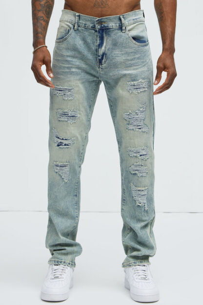 Jeans Slim Fit con Detalles Desgastados