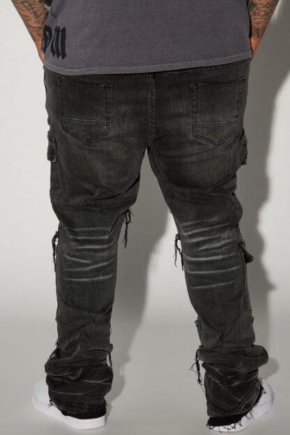 Jeans Ajustados de Estilo Cargo con Botones Laterales y Bota Ancha - Image 8